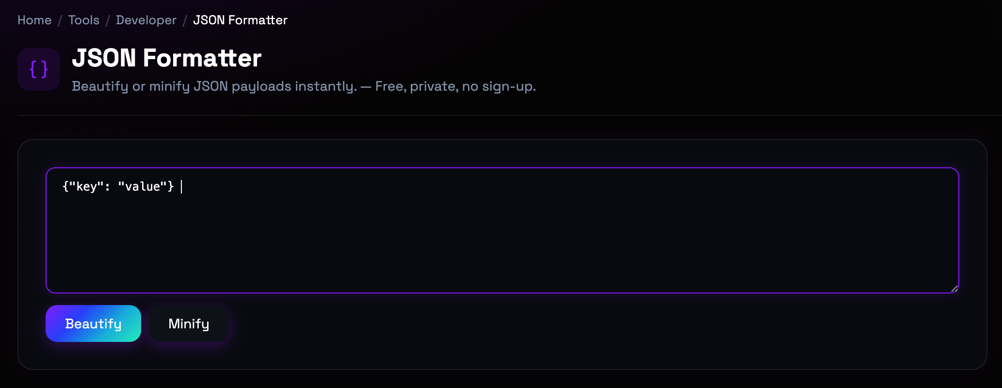 How to use JSON Formatter online — free, fast, and private
